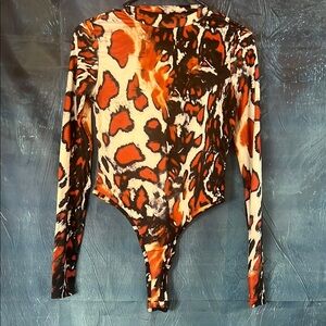 SHEIN Orange and Black Bodysuit Top